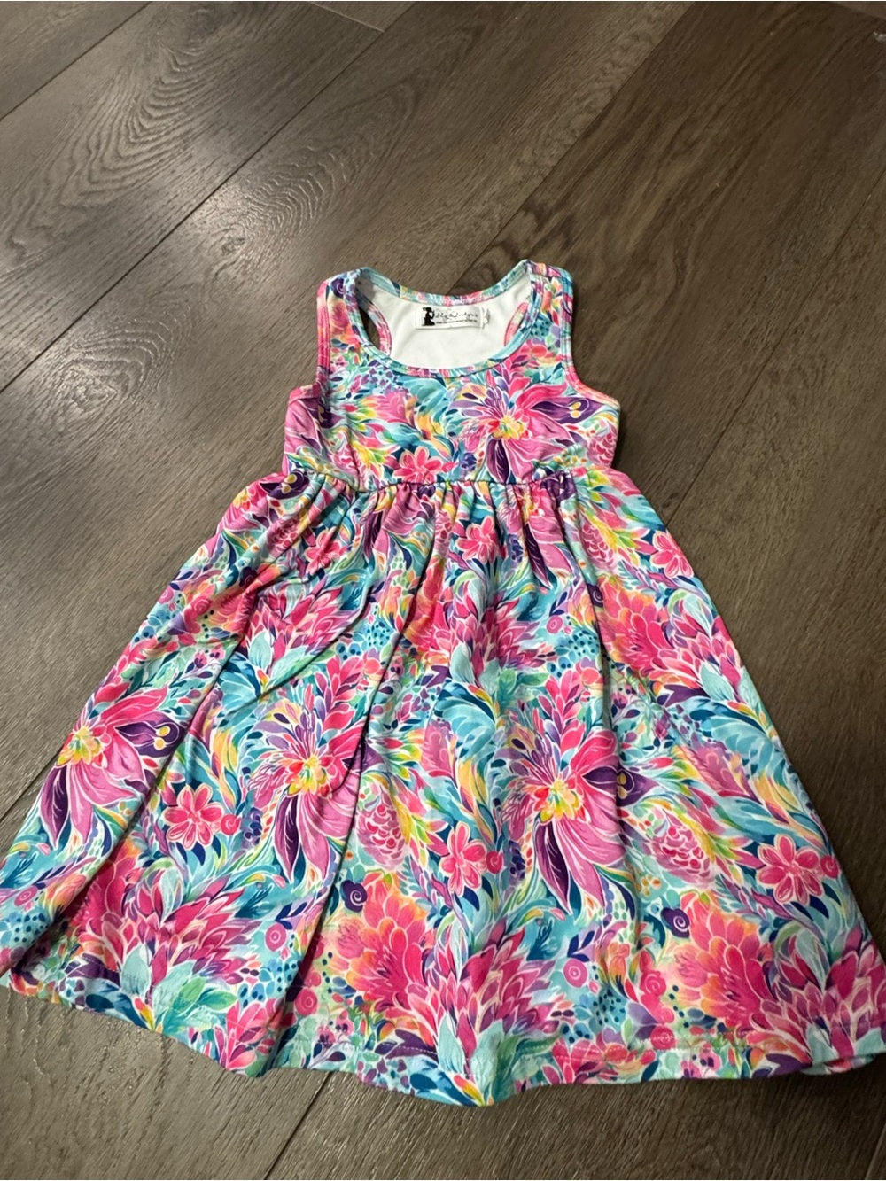 Girls' Sleeveless Floral Tank Dress in Bright Pink